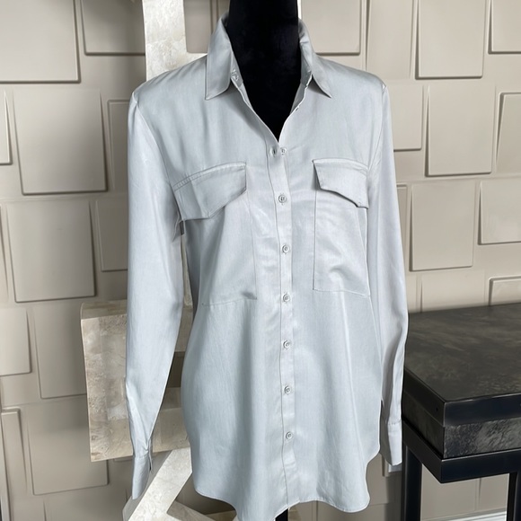 Downeast shirt top gray long sleeve button up front collared Size Large - Picture 2 of 10